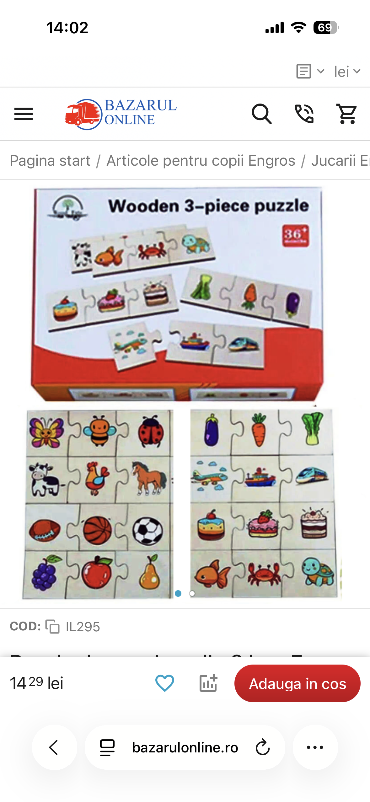 Puzzle Cognitiv din Lemn cu Piese Mari – Asocieri din Jumătăți