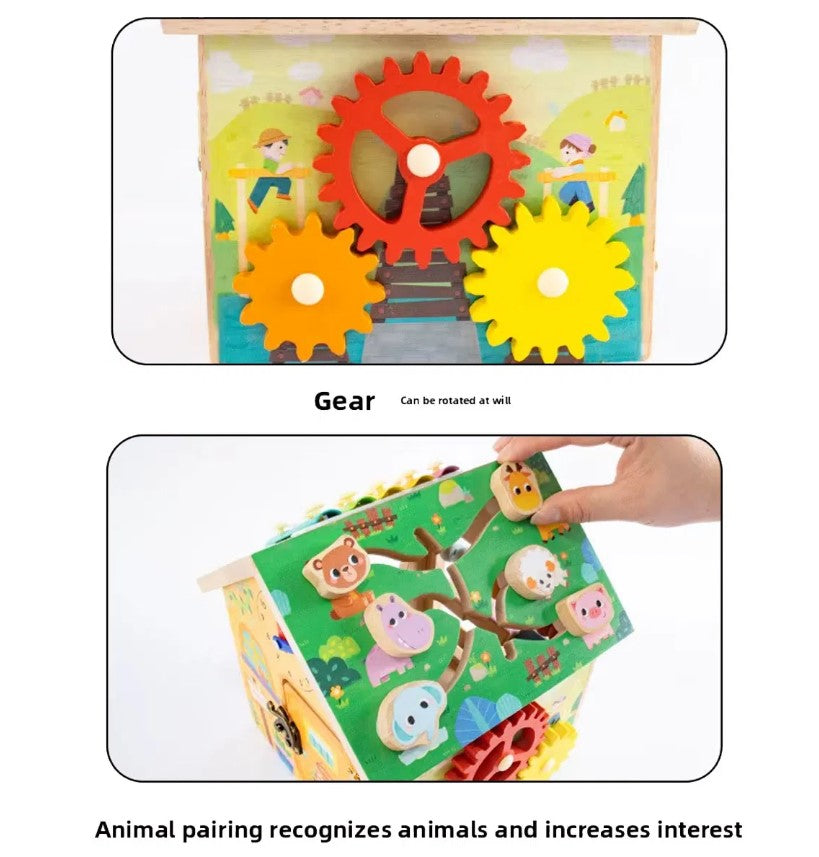 Căsuță Educațională din Lemn 8 în 1 – Activități Montessori