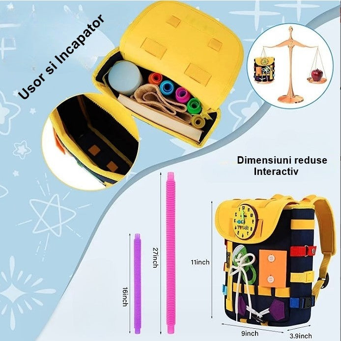 Ghiozdan Montessori Busy Board pentru copii 2-6 ani