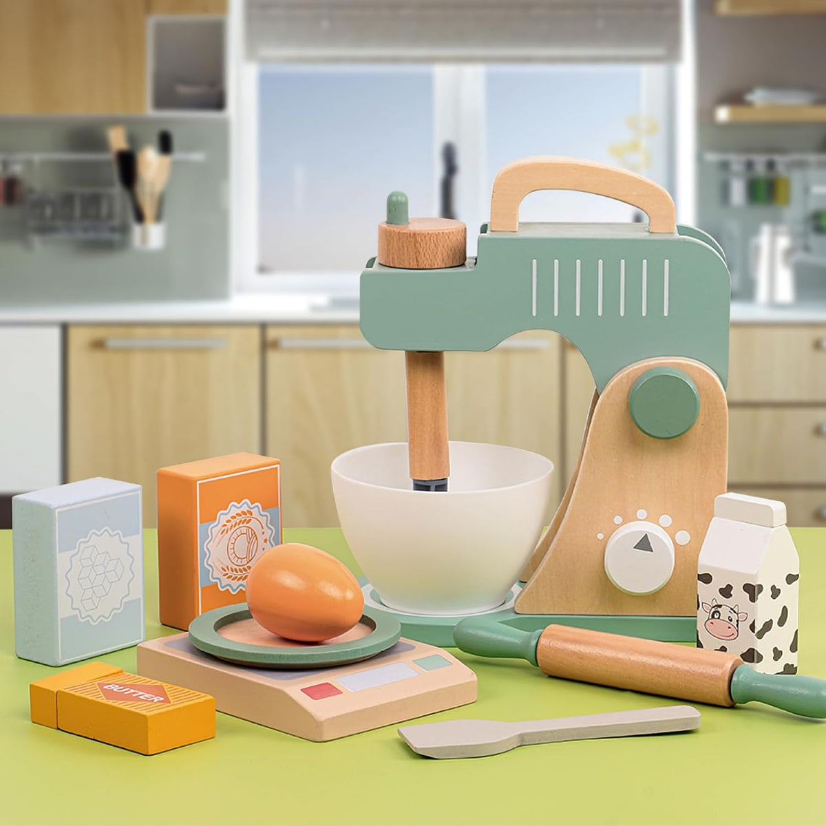 Micul meu atelier de prăjituri – Set mixer din lemn cu accesorii