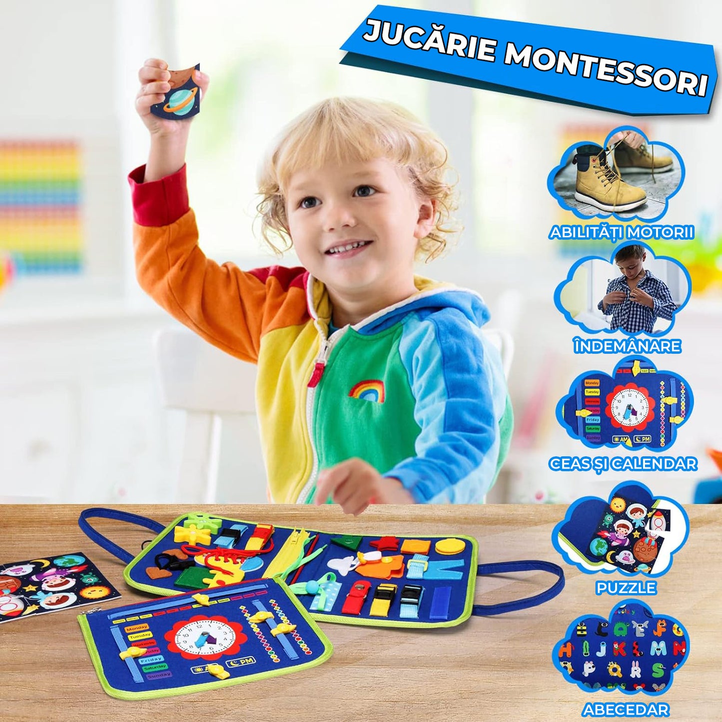 Jucărie Interactivă  Busy Board Montessori - 4 pagini
