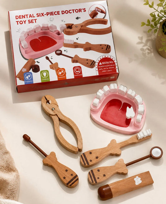 Trusă de dentist din lemn pentru copii – Dental Set, 6 piese