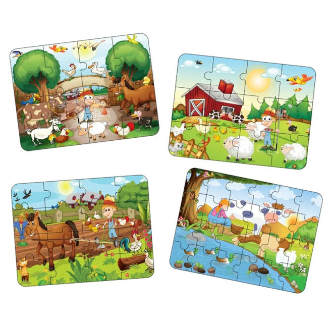 Distracție și învățare cu Puzzle la Fermă – 4 puzzle-uri într-o singură cutie