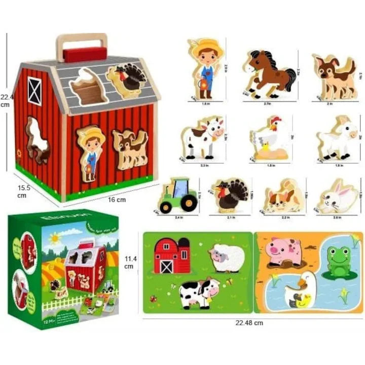 Căsuță educativă din lemn cu animale de fermă