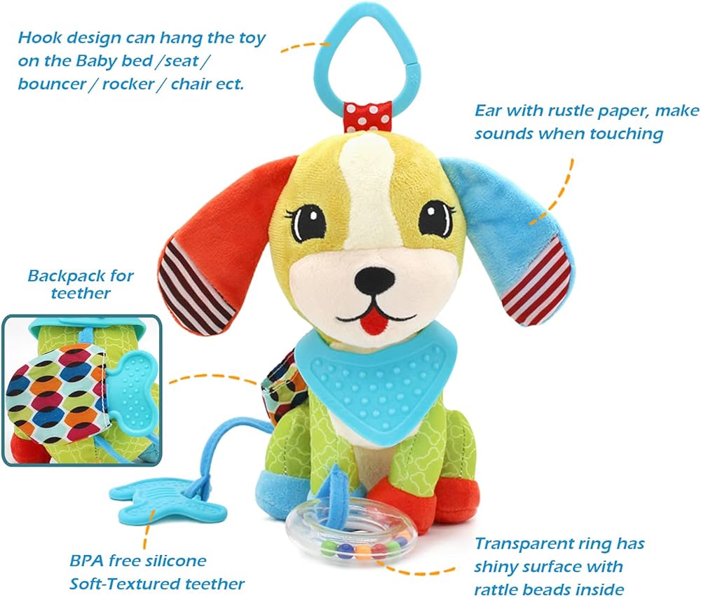 Jucărie zornăitoare senzorială pentru cărucior – cu funcție de dentiție