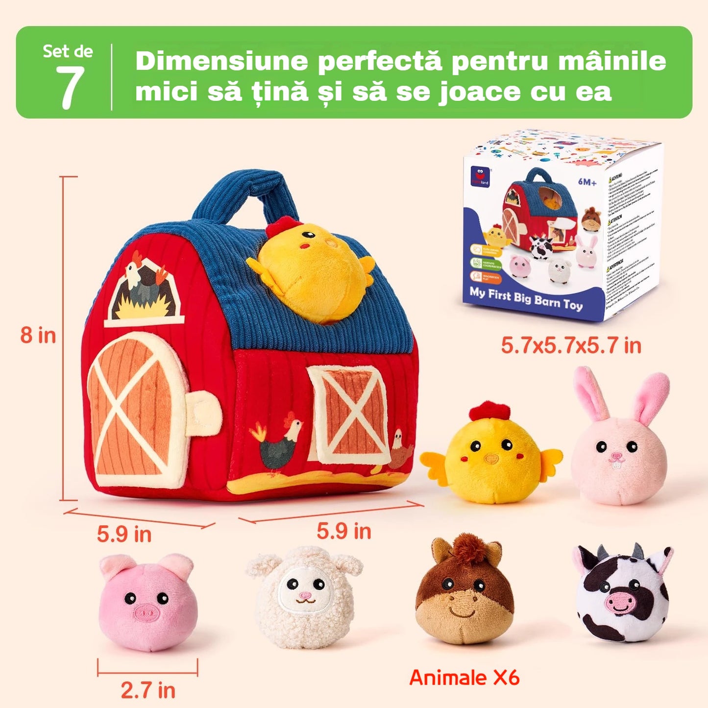 Fermă senzorială din pluș pentru bebeluși – joacă interactivă și dezvoltare naturală