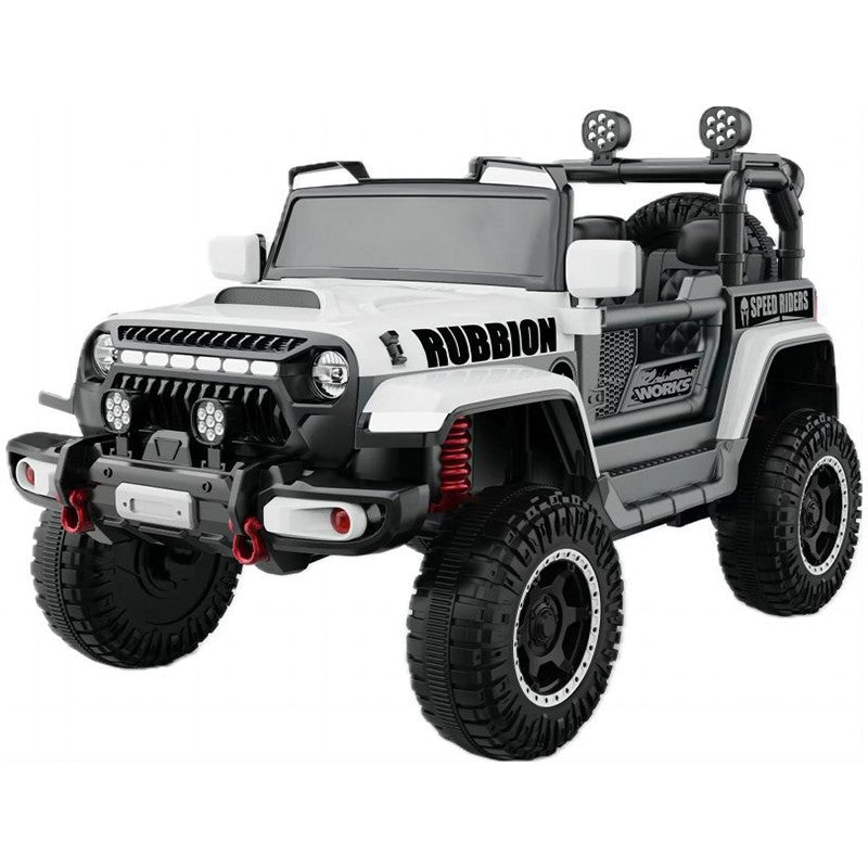 Masina Electrica pentru Copii, Off-Road, Conectare Bluetooth, telecomanda, Tractiune Spate, Lumina Intermitenta, Baterie 12V 7Ah, 120 x 63 x 68cm, Alb