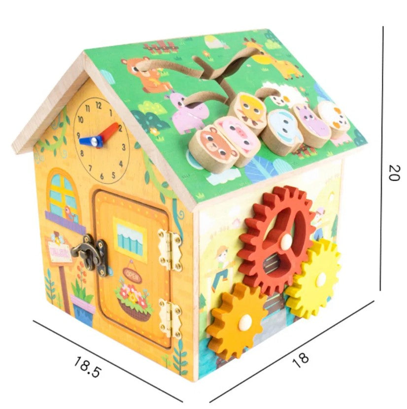 Căsuță Educațională din Lemn 8 în 1 – Activități Montessori