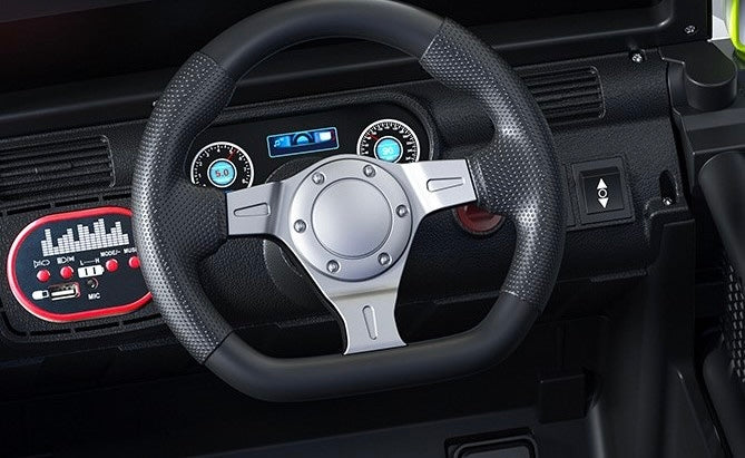 Masina Electrica pentru Copii, Off-Road, Conectare Bluetooth, telecomanda, Tractiune Spate, Lumina Intermitenta, Baterie 12V 7Ah, 120 x 63 x 68cm, Alb