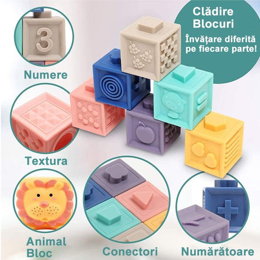 Set Cuburi Moi Interactive – 12 piese colorate pentru dentiție, joacă și dezvoltarea bebelușului