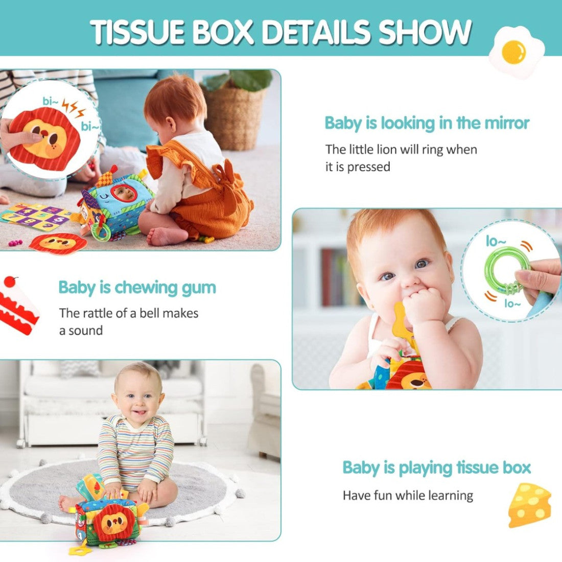 Cutie senzorială Montessori cu șervețele textile și accesorii interactive