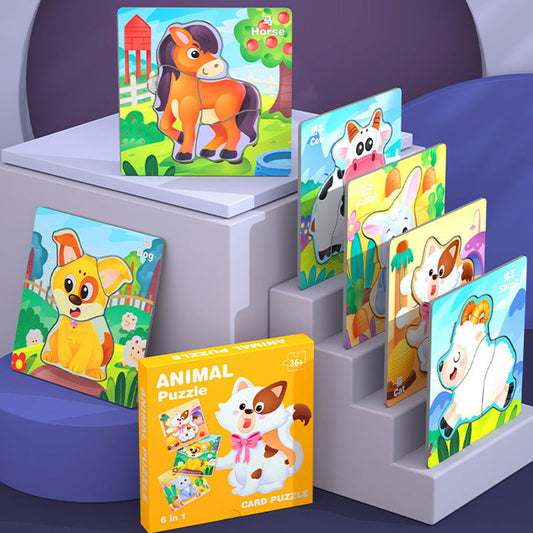 Set 6 carduri puzzle cu piese mari – Animale sau Vehicule