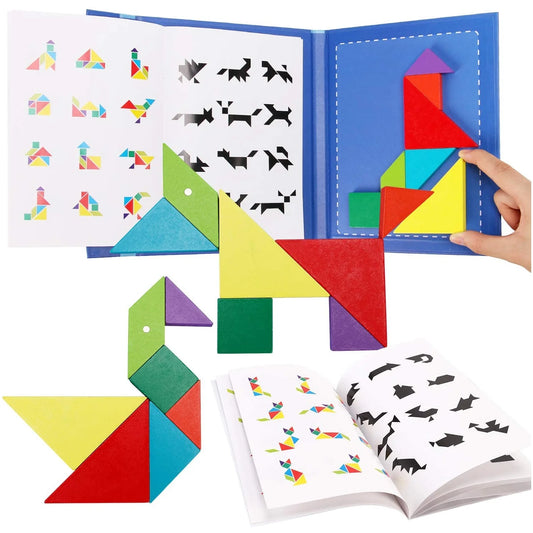 Set Tangram magnetic din lemn – joc educativ creativ pentru copii