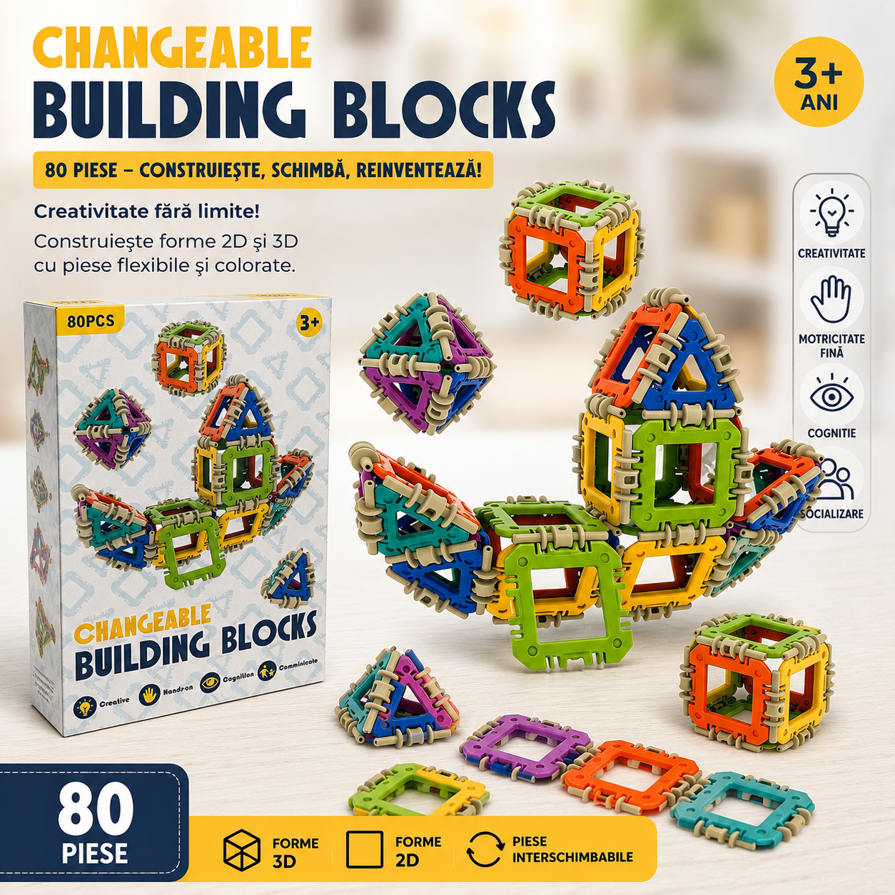 Set de construcție – Changeable Building Blocks, 80 piese
