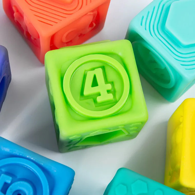 Set 9 cuburi senzoriale din silicon pentru bebeluși