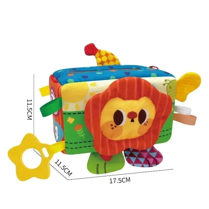 Cutie senzorială Montessori cu șervețele textile și accesorii interactive