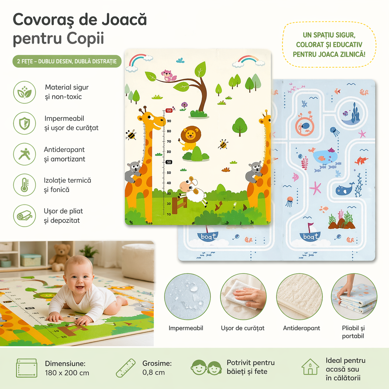 Covoraș de Joacă XXL – Girafe & Călătorie pe Mare