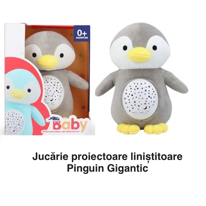 Pinguin gigantic cu muzică liniștitoare și proiecție – somnul devine o poveste