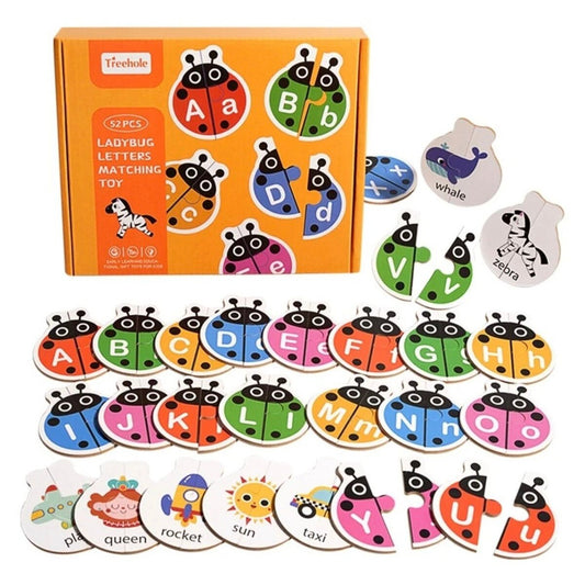 Joc cognitiv de asociere a literelor – Puzzle din lemn „Gărgărițe” (52 piese)