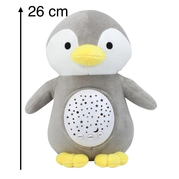 Pinguin gigantic cu muzică liniștitoare și proiecție – somnul devine o poveste