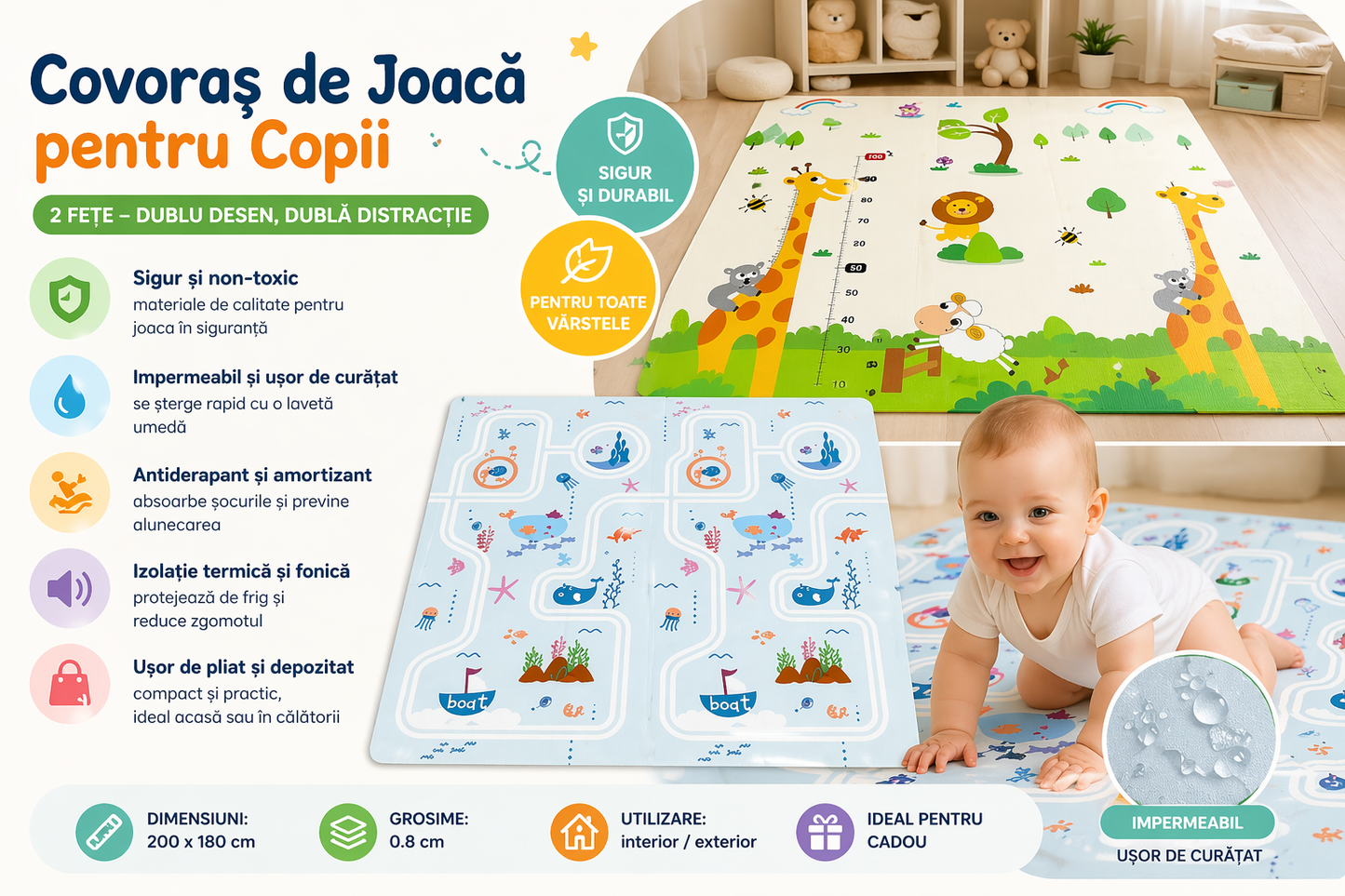 Covoraș de Joacă XXL – Girafe & Călătorie pe Mare