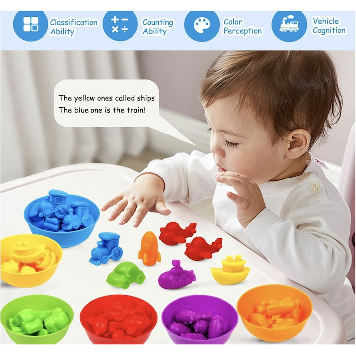 Set creativ de clasificare „Curcubeu cu Vehicule” – Joacă, învață, clasifică!