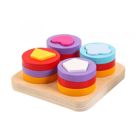 Sortator din lemn Montessori – Forme geometrice colorate 4 coloane (3+ani)