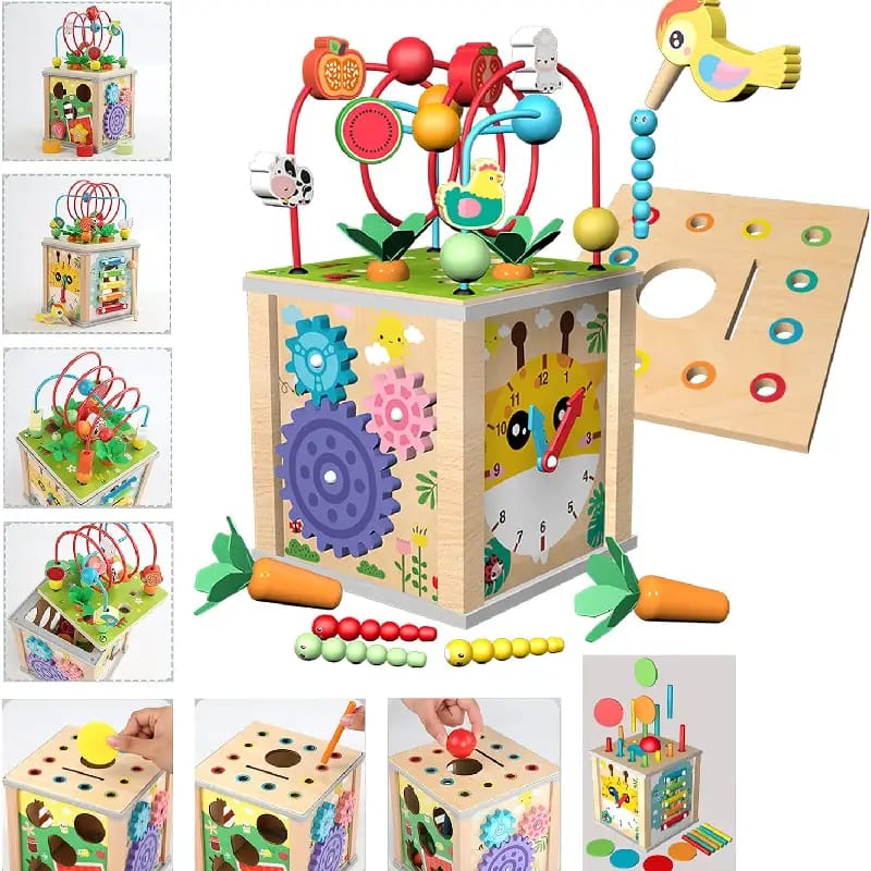 Centru educativ Montessori din lemn – Cub multifuncțional 10 în 1