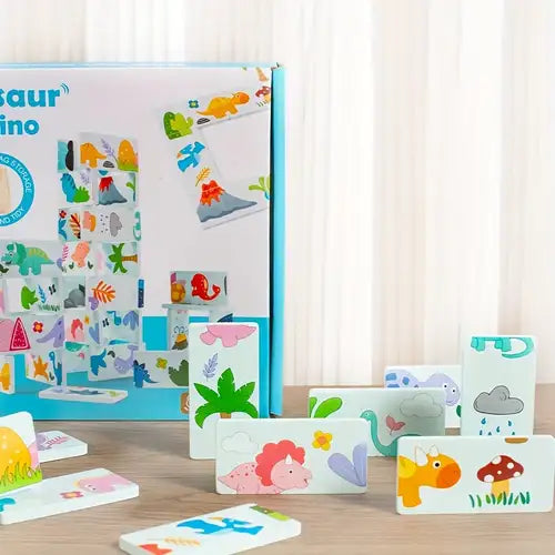Domino din lemn cu dinozauri – super distracție