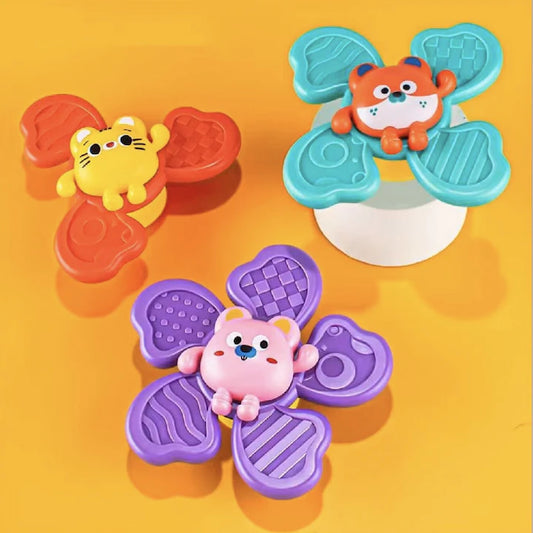 Set 3 Jucării Interactive pentru Bebeluși – Spinner cu Ventuză, Zornăitoare & Dentiție
