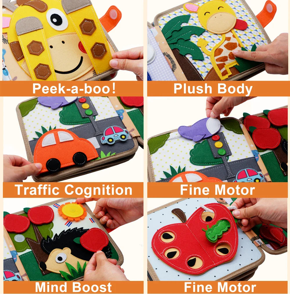 Busy Book Montessori cu elemente detașabile și activități senzoriale 8 pag.