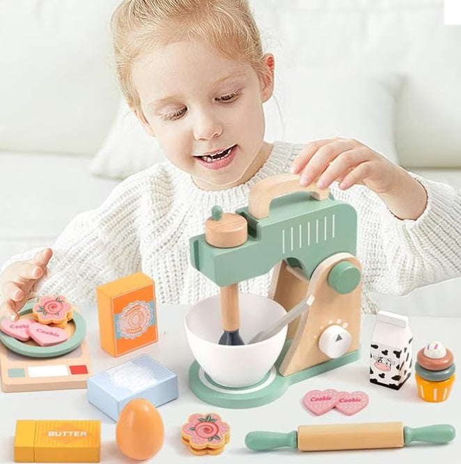 Micul meu atelier de prăjituri – Set mixer din lemn cu accesorii
