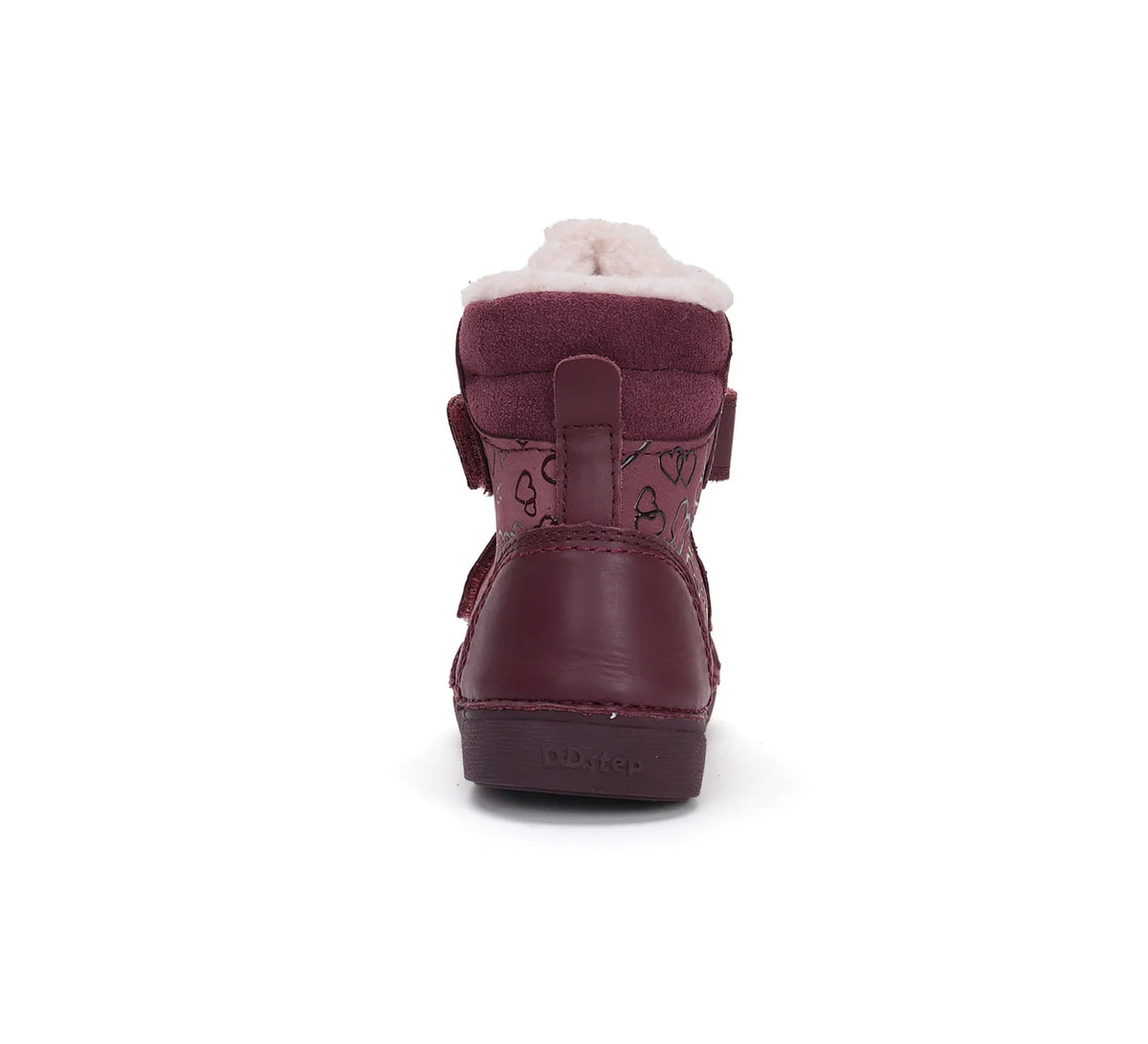 Ghetuțe de Iarnă DD Step „Raspberry Hearts” – Piele Naturală & Blăniță Călduroasă (nr. 25-30)