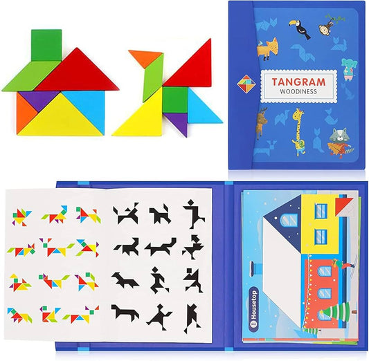 Set Tangram magnetic din lemn – joc educativ creativ pentru copii