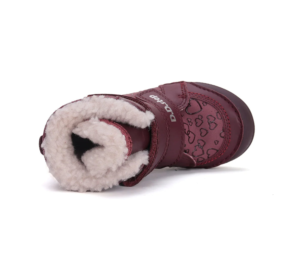 Ghetuțe de Iarnă DD Step „Raspberry Hearts” – Piele Naturală & Blăniță Călduroasă (nr. 25-30)