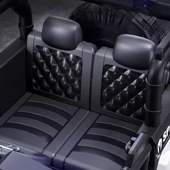 Masina Electrica pentru Copii, Off-Road, Conectare Bluetooth, telecomanda, Tractiune Spate, Lumina Intermitenta, Baterie 12V 7Ah, 120 x 63 x 68cm, Alb