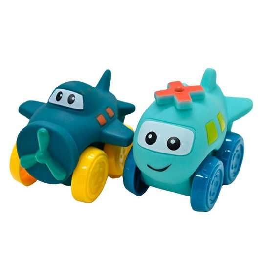 Set Jucării „CARTOON CAR & PLANE” – Mașinuțe din Cauciuc Moale (2 bucăți)