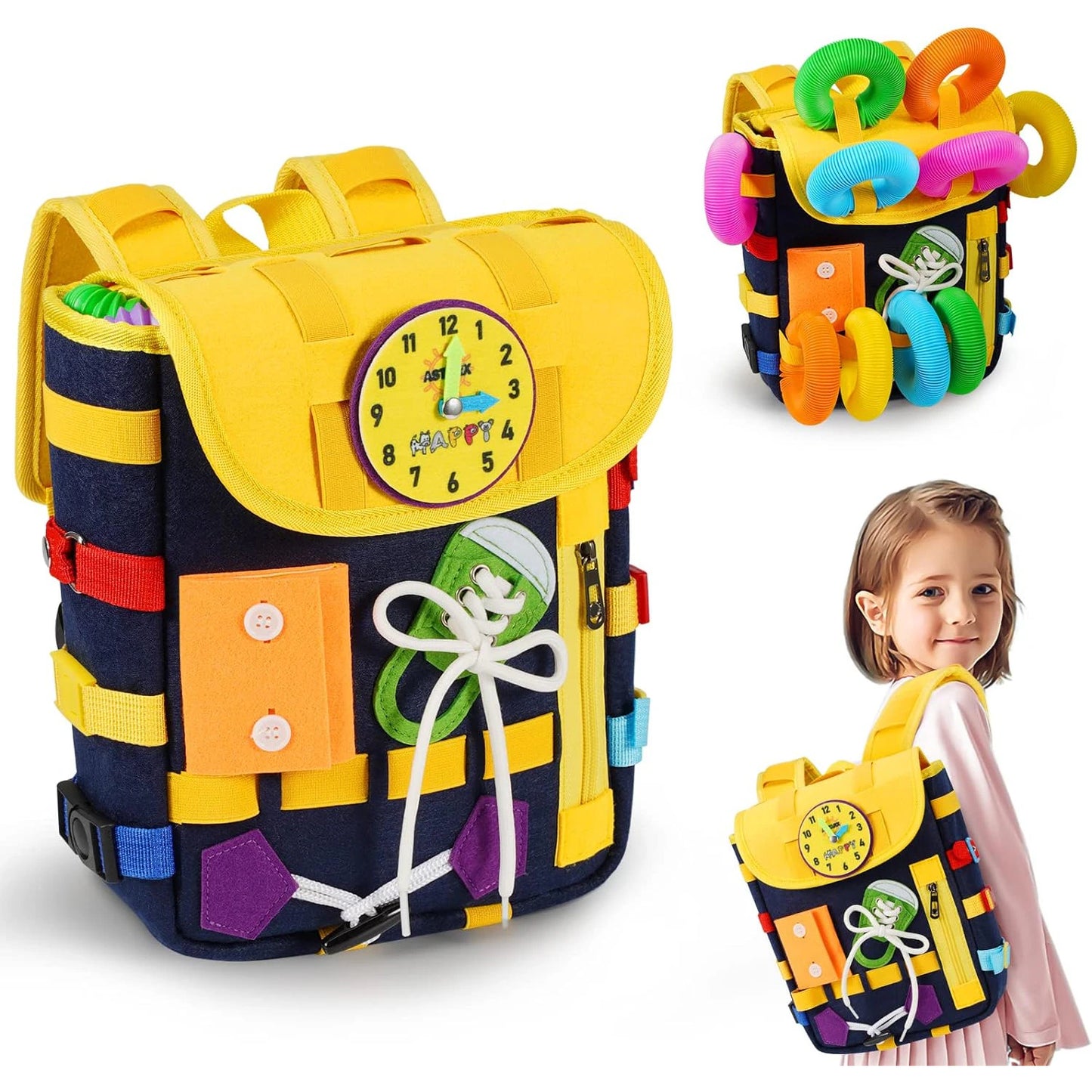 Ghiozdan Montessori Busy Board pentru copii 2-6 ani
