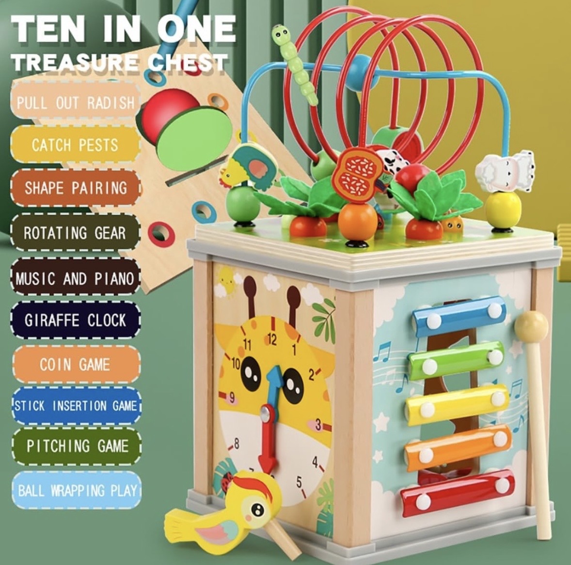 Centru educativ Montessori din lemn – Cub multifuncțional 10 în 1