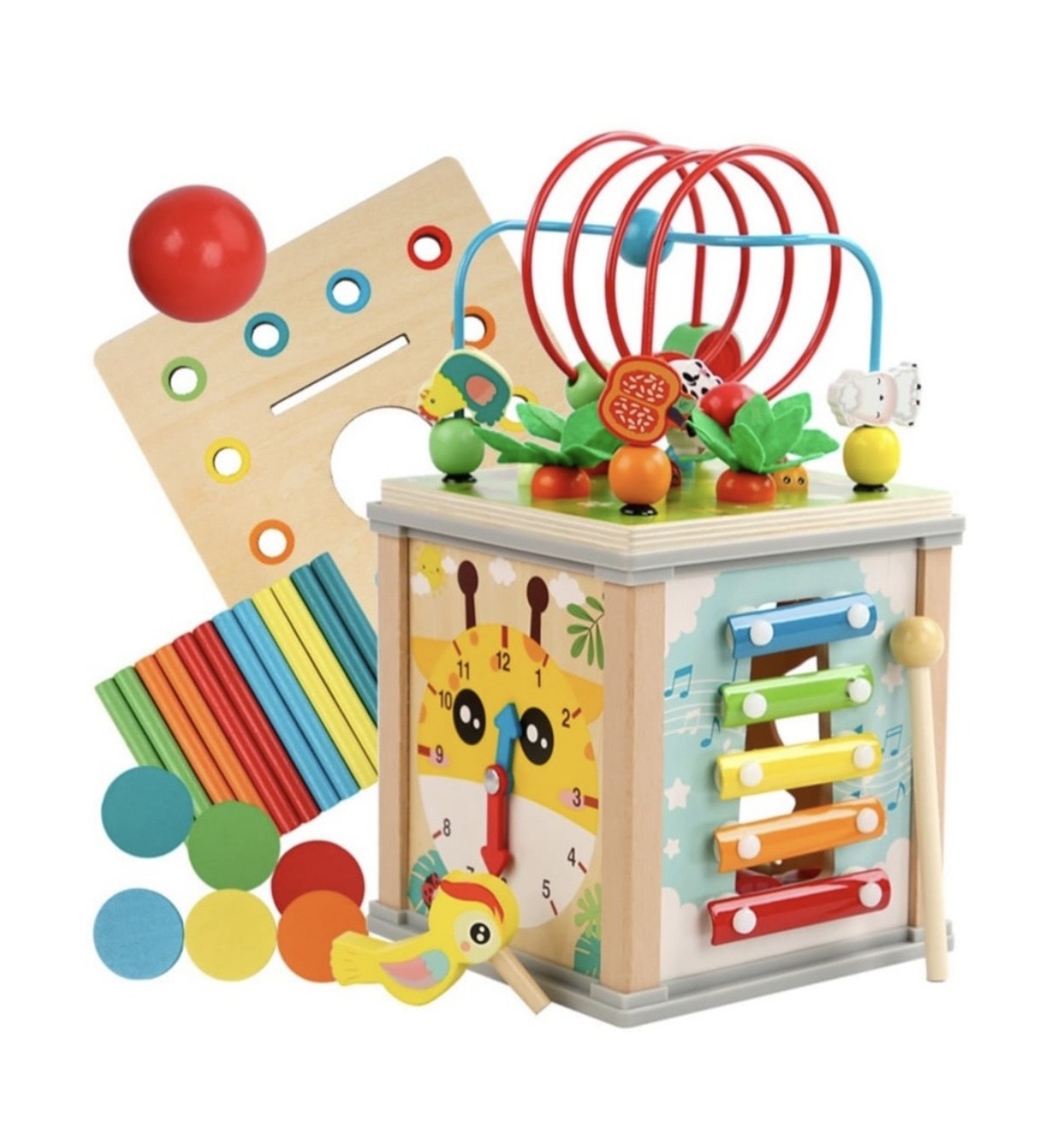 Centru educativ Montessori din lemn – Cub multifuncțional 10 în 1