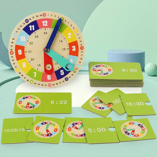 Ceas educativ din lemn cu carduri – Învățarea orei devine o joacă! (3+ani)
