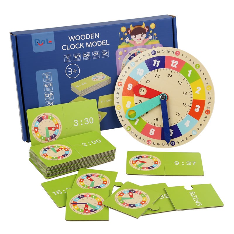 Ceas educativ din lemn cu carduri – Învățarea orei devine o joacă! (3+ani)