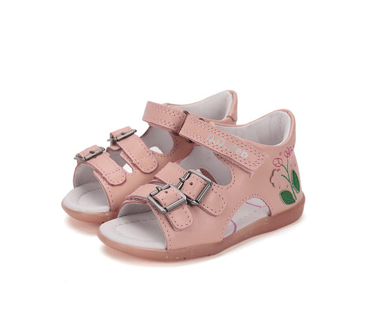 Sandale Barefoot cu flori din piele naturală