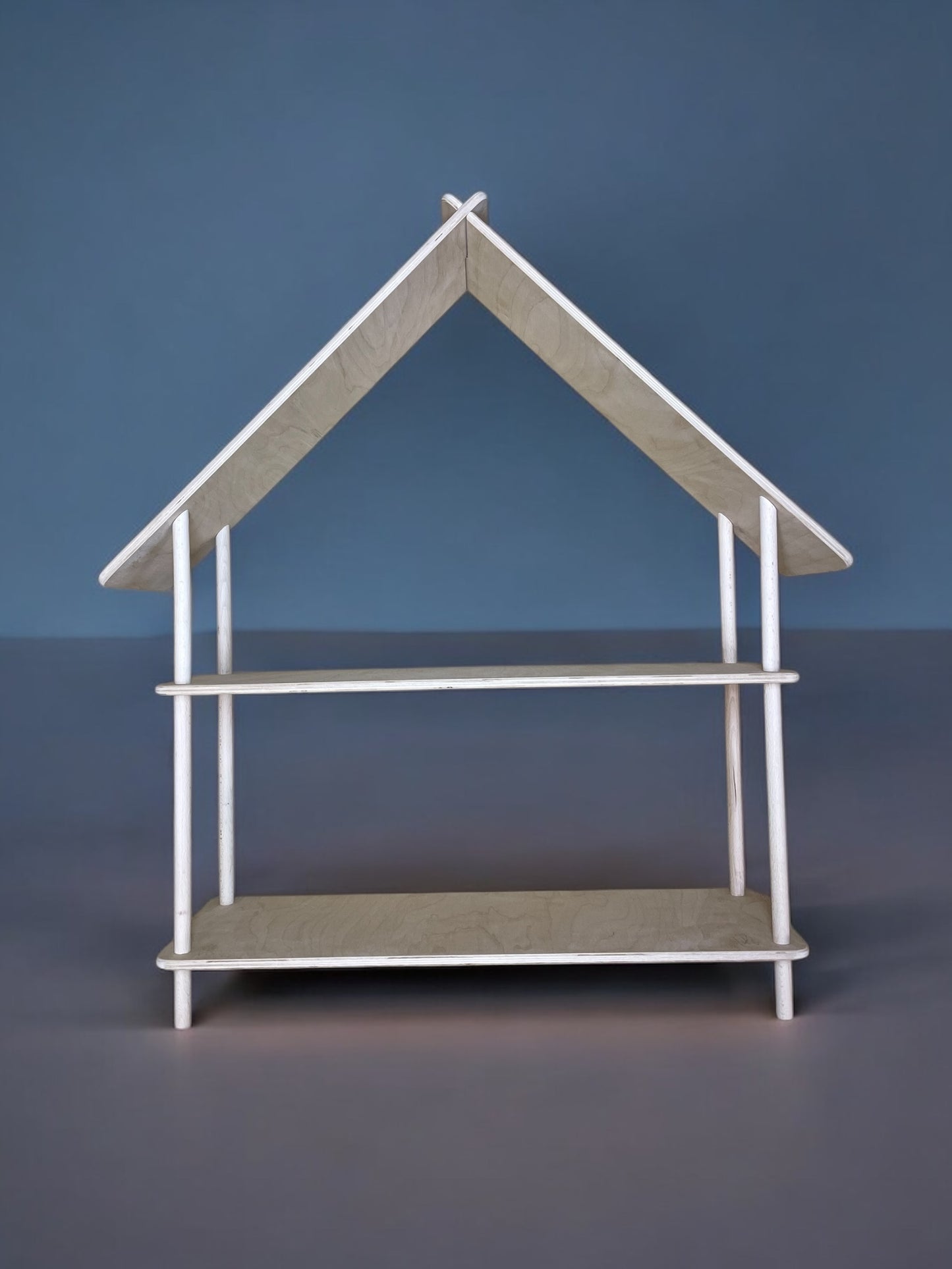 Raft în formă de căsuță din lemn natur – pentru jucării și cărți cu 2 sau 3 rafturi