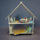 Raft în formă de căsuță din lemn natur – pentru jucării și cărți cu 2 sau 3 rafturi