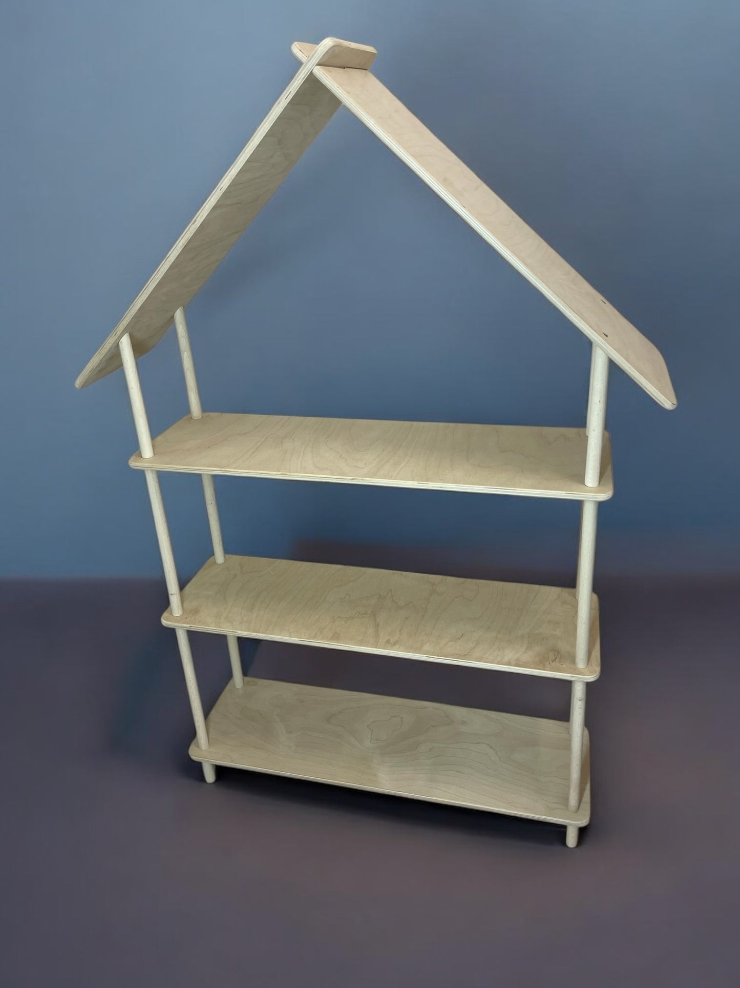 Raft în formă de căsuță din lemn natur – pentru jucării și cărți cu 2 sau 3 rafturi