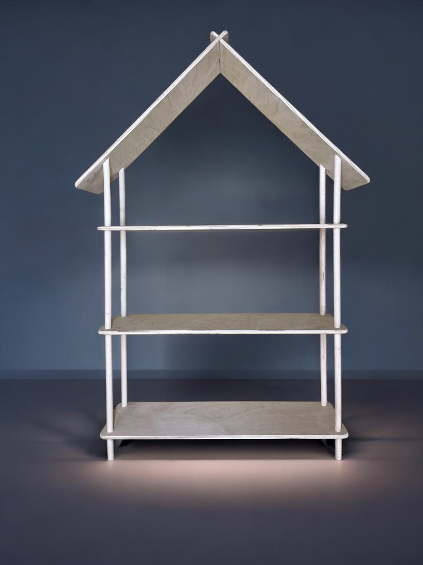 Raft în formă de căsuță din lemn natur – pentru jucării și cărți cu 2 sau 3 rafturi