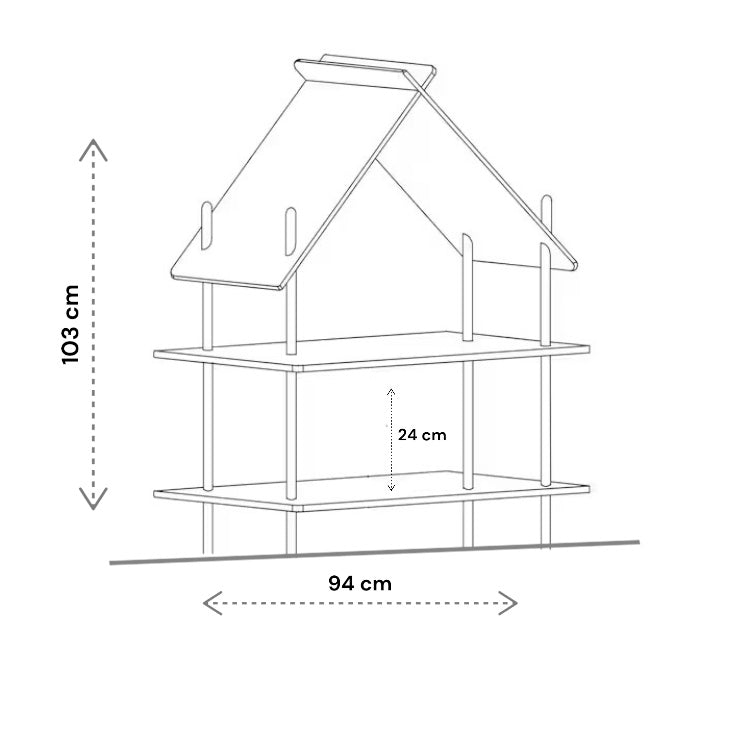 Raft în formă de căsuță din lemn natur – pentru jucării și cărți cu 2 sau 3 rafturi