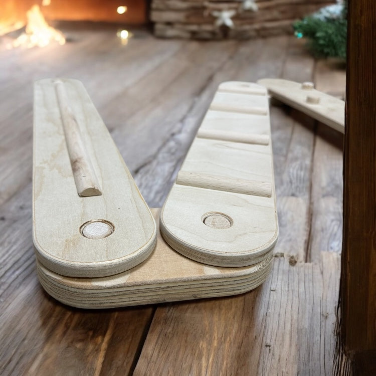 Traseu de echilibru Montessori pentru copii - Set 5 piese din lemn natural