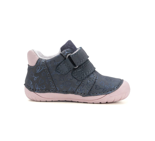 Pantofi Dd step barefoot  din piele naturală - Blue Atumn Flowers